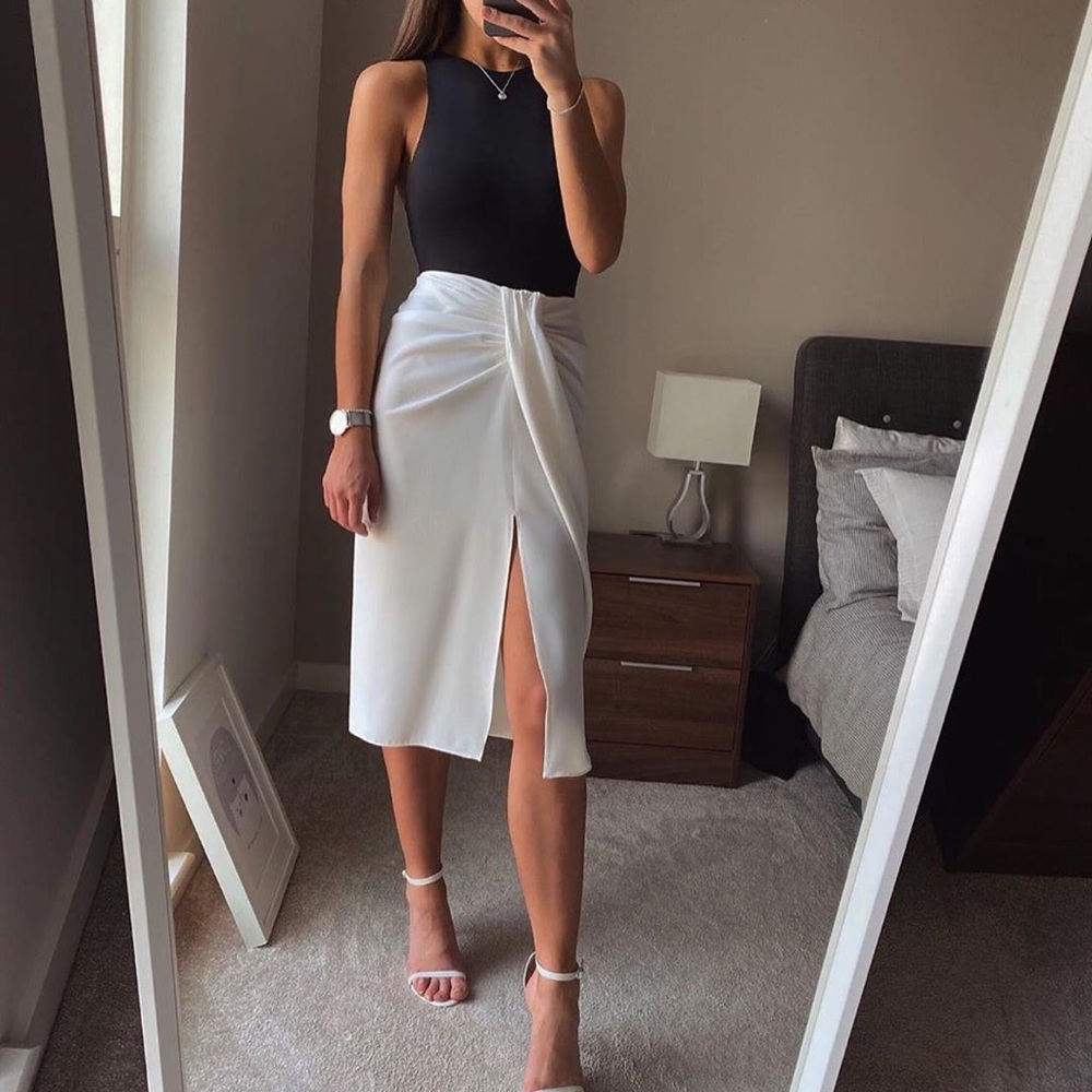 zara midi ecru knot wrap skirt